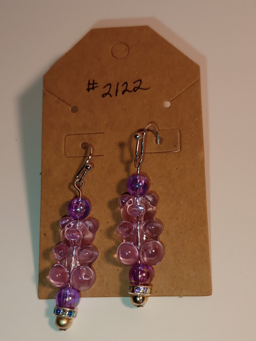 Purple Gummy Bear Bead Drop Earrings